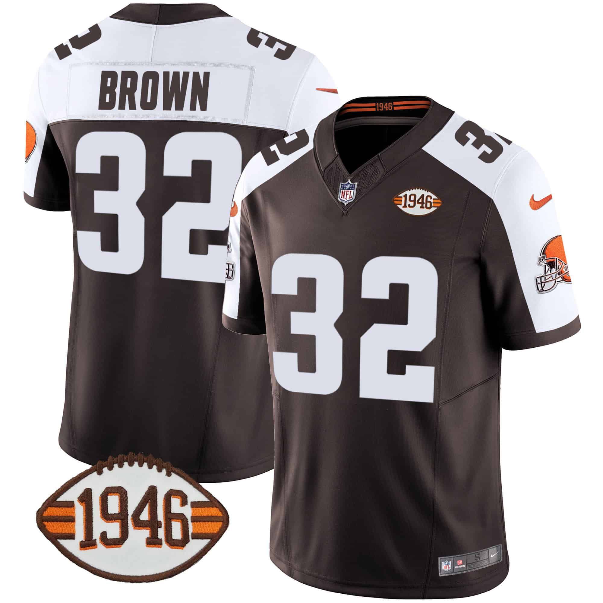 Men Cleveland Browns #32 Brown Brown 1946 75th Anniversary Patch 2024 Nike NFL Jersey->indianapolis colts->NFL Jersey